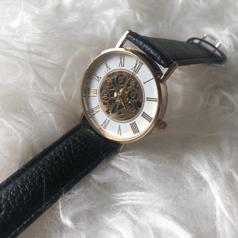 Black & Gold Roman Exposed Front Womens Watch - Picture 7 of 8